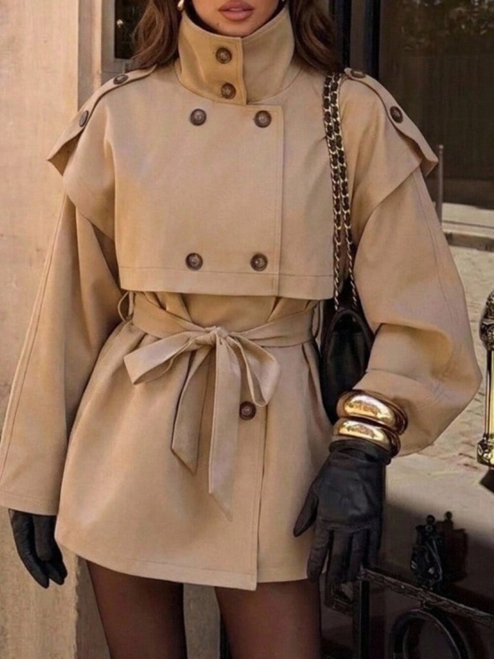 Apricot Casual Women's Double-Breasted Belted Trench Coat